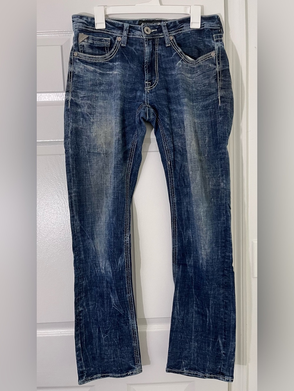 SALVAGE Men's Blue Washed Stretch Whiskering Jeans